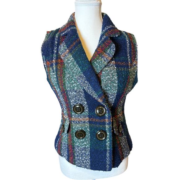 CAbi | Vintage Wool Blend Double Breasted Plaid Vest | Small - Picture 1 of 14